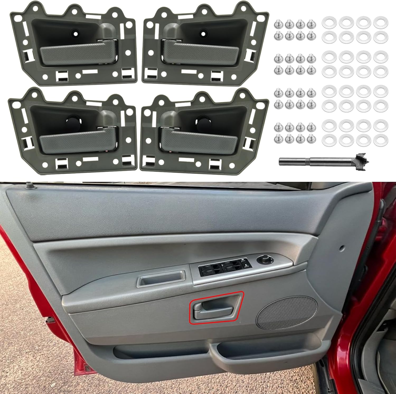 Compatible with Jeep Grand Cherokee Interior Door Handle 2005-2010,4PCS Grand Cherokee Inner Door Handle Assembly W/Screw Parts,Replacement for Front Rear Driver & Passenger Inside,Gray