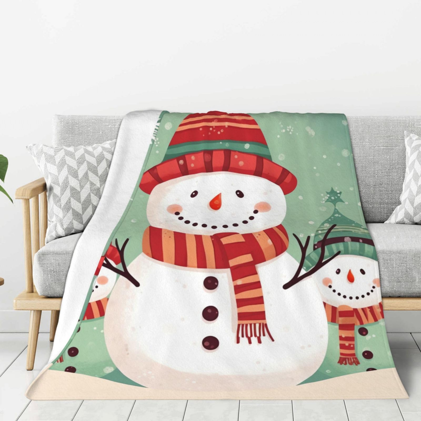 Merry Christmas Cute Snowman Throw Blanket Plush Flannel Fleece Blanket, Soft Lightweight Cozy Blankets 60"X50" for Bed Couch Sofa Travel
