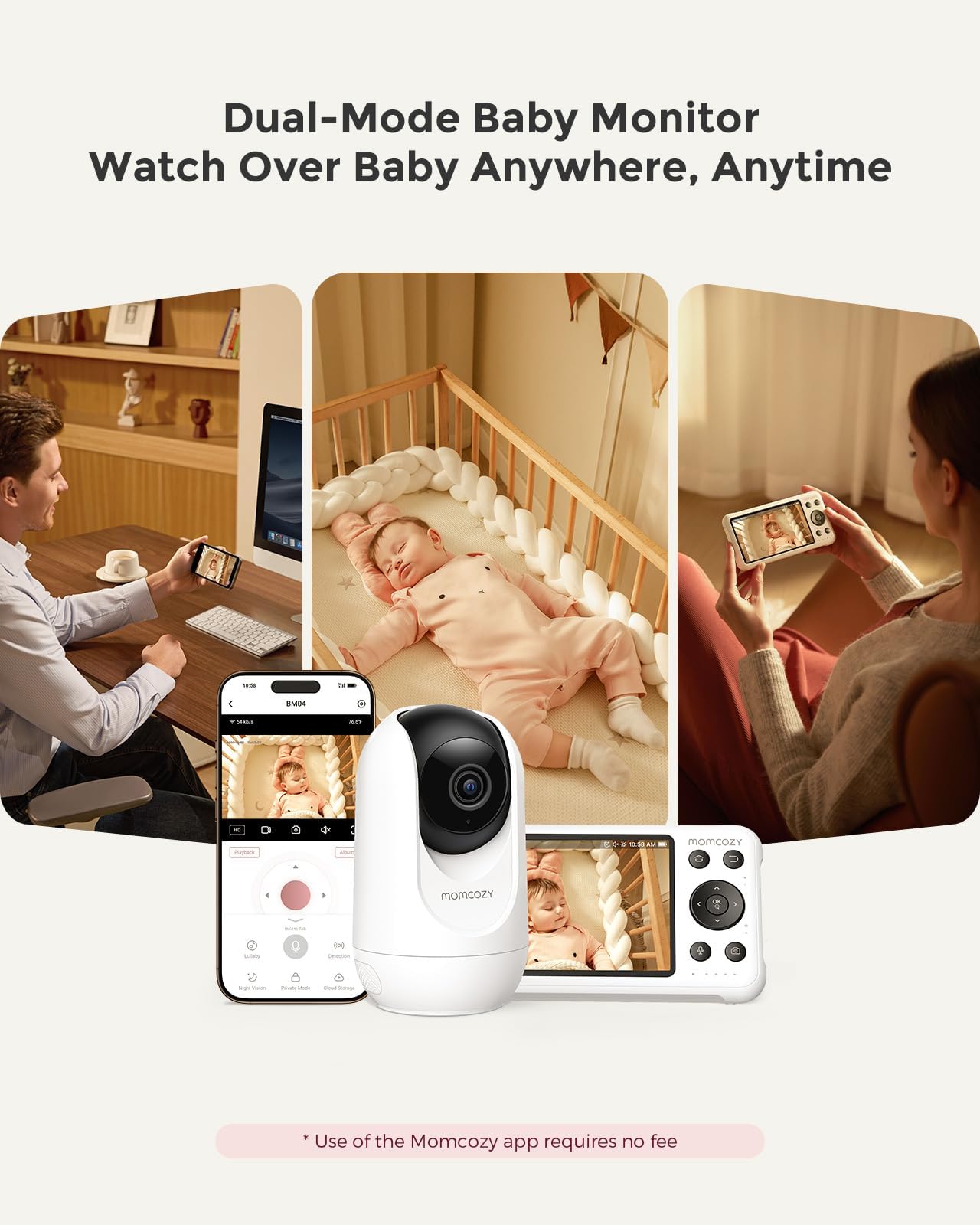 Momcozy BM04 elektroniczna niania z kamerą, Smart WLAN monitor dla niemowląt, ekran 5-1080p, z uchwytem ściennym, rozpoznawaniem ruchu i pisania, strefa bezpieczeństwa, wyraźna widoczność w nocy