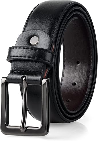 maikun Mens Black Leather Belt, Casual Dress Belts For Men, Classic Design Pin Buckle