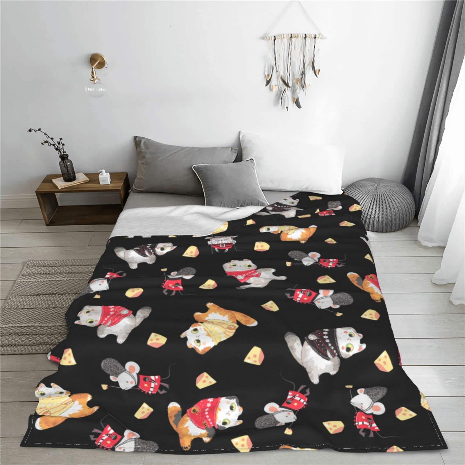 Coperta in pile con topi e gatti divertenti, per letto, divano, coperta in pile, leggera, morbida e accogliente, 127 x 101,6 cm