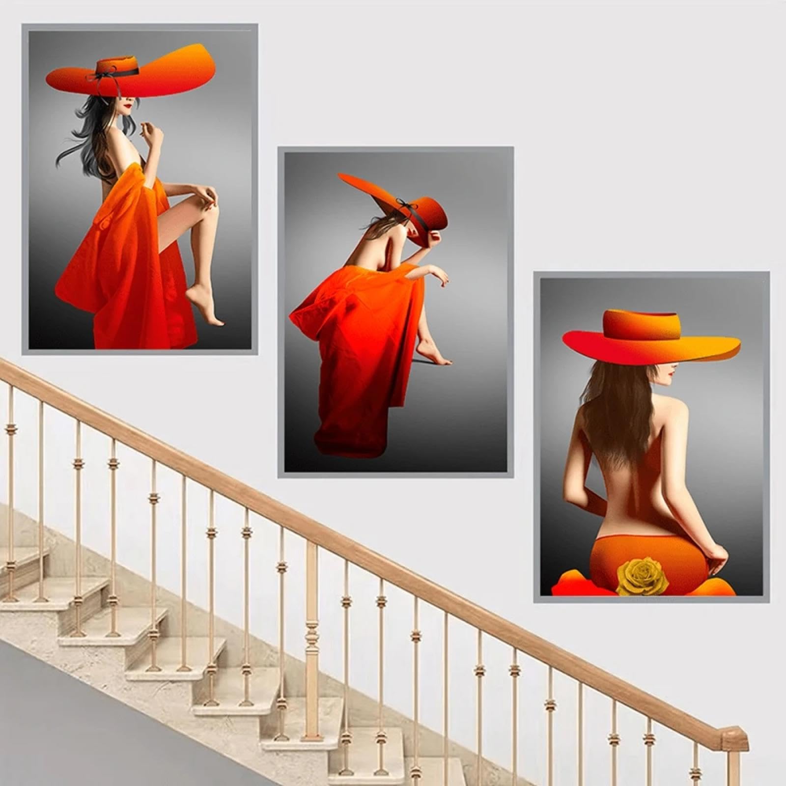 Art mural minimaliste femme jaune salon triptyque 60x90cm - 8