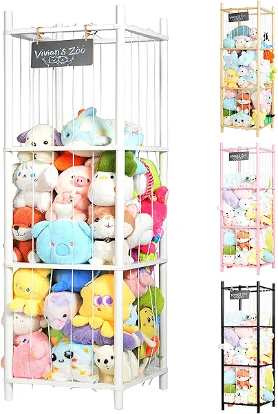 BEINGMATE Care Large Stuffed Animal Storage, Wooden Stuffed Animal Storage Zoo, Toy Holder, Space Saving Toy Zoo for Kidroom, Playroom, Kid’s Gift, White
