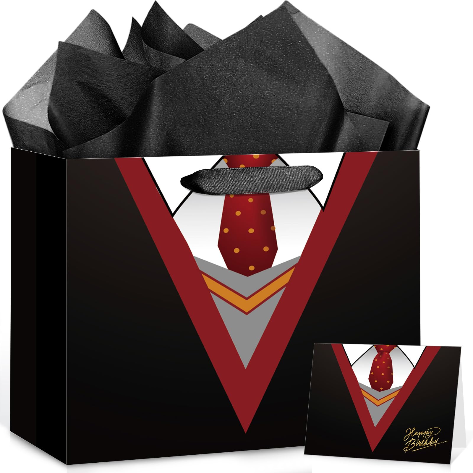 Large Wizard School Gift Bag with Wrapping Paper and Card Magical Wizard Birthday Bag with Handles Tie Necktie Birthday Baby Shower Paper Bags for Girls Boys Halloween Party Supplies Decorations