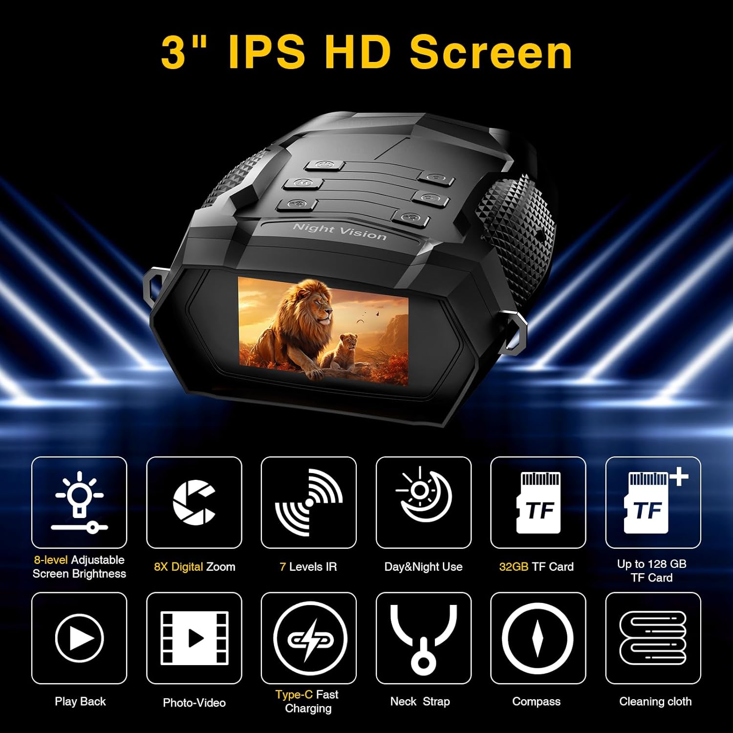 2Pack 4K Night Vision Goggles, 3'' HD Night Vision Binoculars for Adult 1968FT Infrared 32GB Card, Tactical Light,5000mAh Battery Nightvision for Camping Hunting & Security