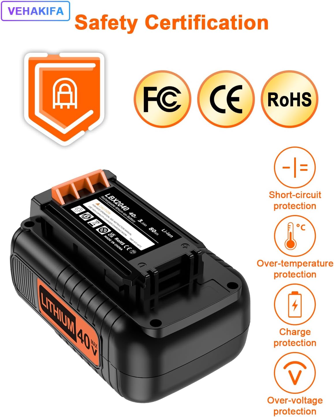 3000mAh 40V Compatible with Black and DeckerLCS1240 LST540 LBX2040 LBXR36 LBXR2036 LBX1540 LST136W Battery Compatible with All Power 40V Black and Decker Power Tools - Image 5