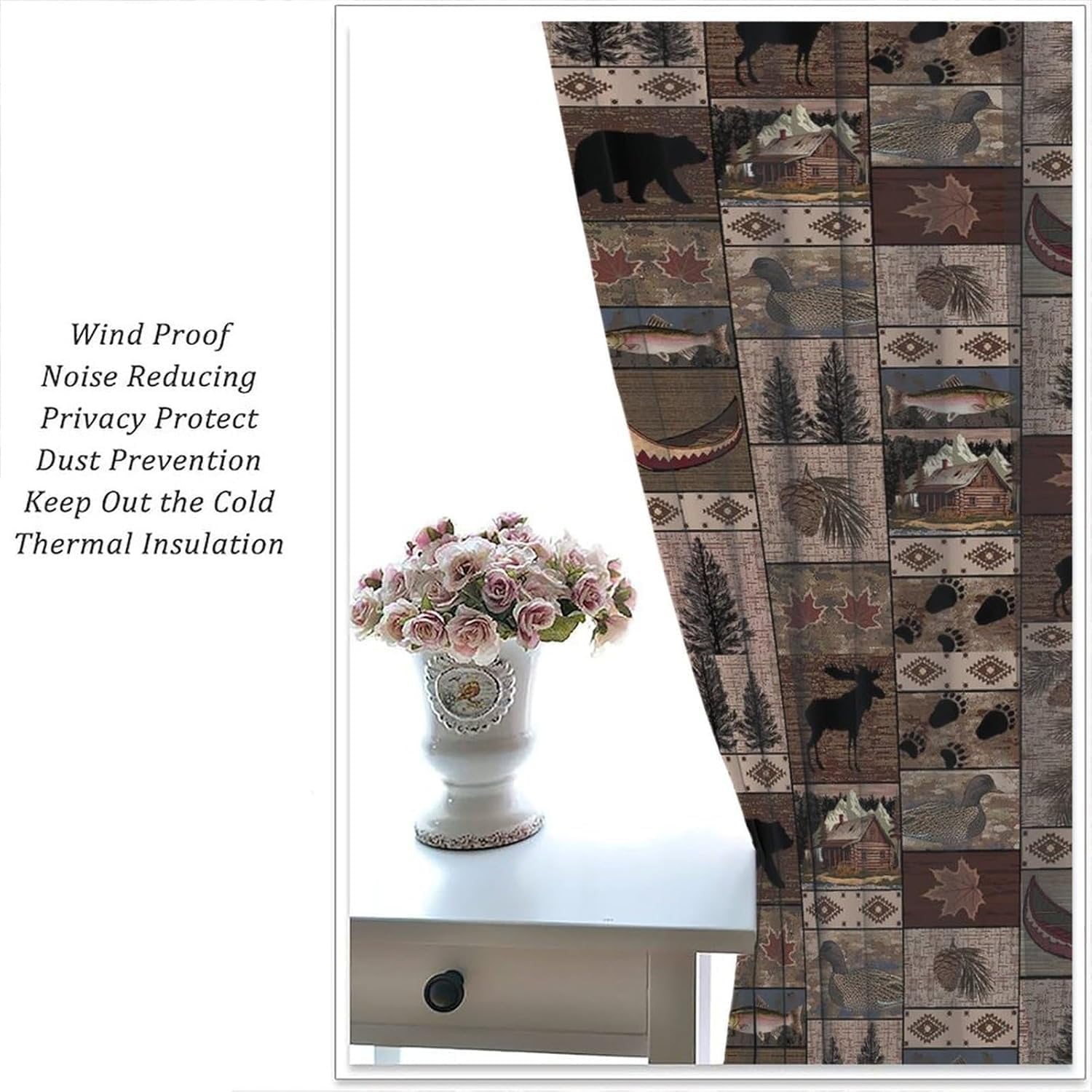 Rustic Moose Deer Curtains, Retro Rustic Cabin Cottage Elk Pine Lodge Country Style Farmhouse Blackout Windows Door Curtain for Bedroom Living Room 42x45in