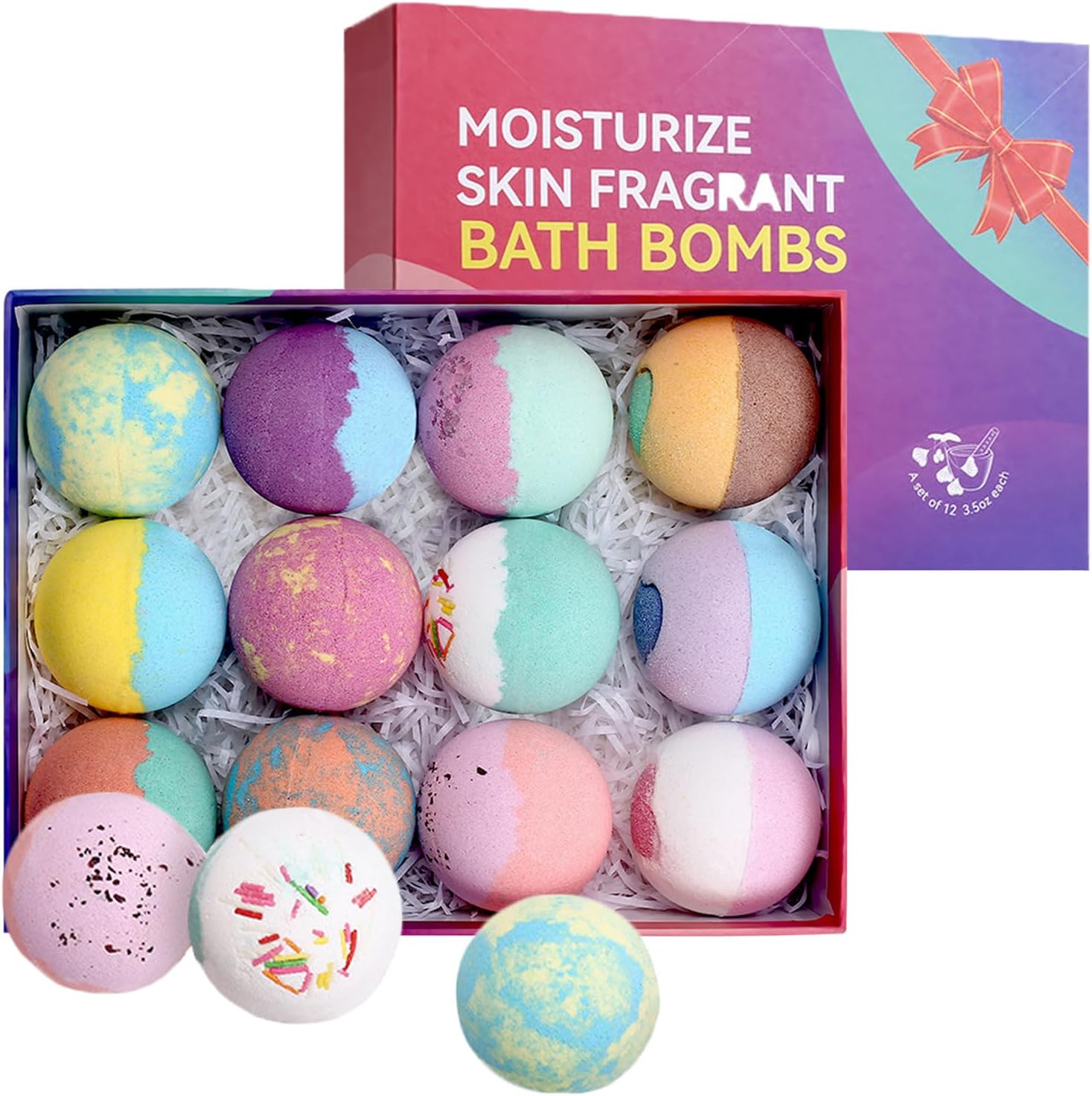 RoseFlower Bath Bombs Gift Set, 12pcs Colorful Bath Bombs, Handmade & Plant Essence, Plant Essential Oil Extraction, Home Bath to Moisturize Skin, Perfect SPA Gift for Women