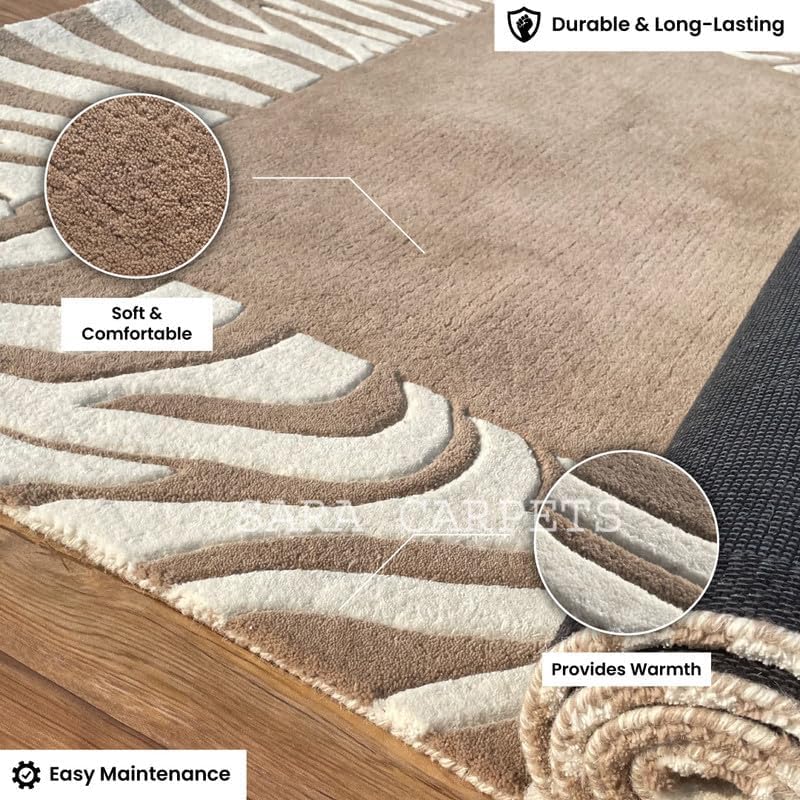 Image of Modern Abstract Hand Tufted Wool Floor Carpet for Home decore Living Room|Home and Bedroom & Hall 8x10 feet (240 x 300cm) L Brown H11