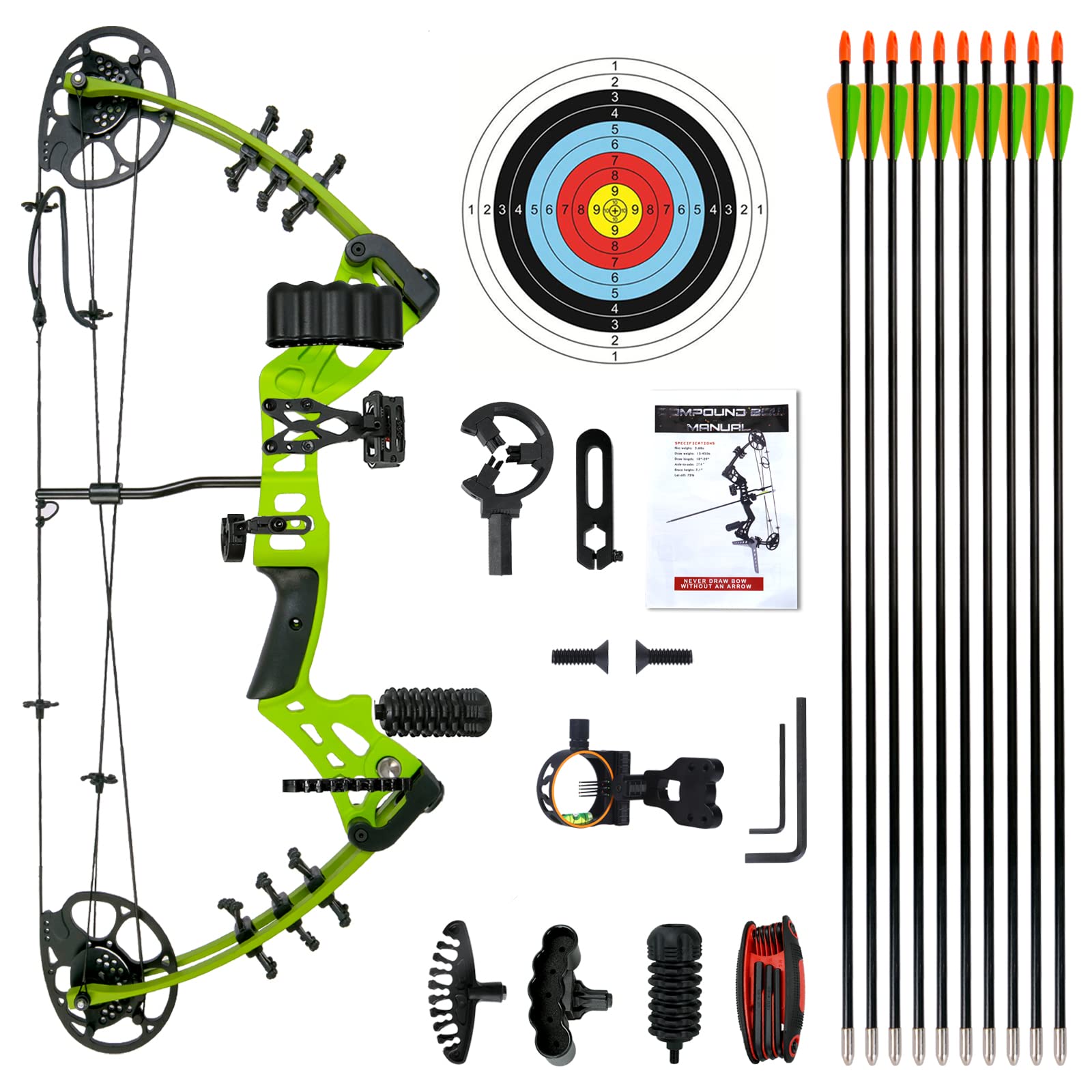 WUXLISTY Youth Compound Bow Set 15-45 Lbs for Teens and Beginner, Package with Archery Hunting Equipment, 5 Pin Sight, Max Speed 260fps, Adjustable, Right Hand