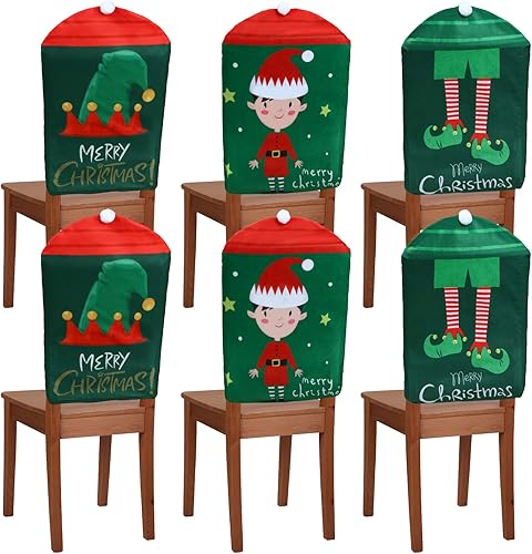 6 piezas de fundas navideñas para silla trasera, patas de sombrero de elfo y lindo elfo de fieltro para banquetes de Navidad, hogar, cocina,