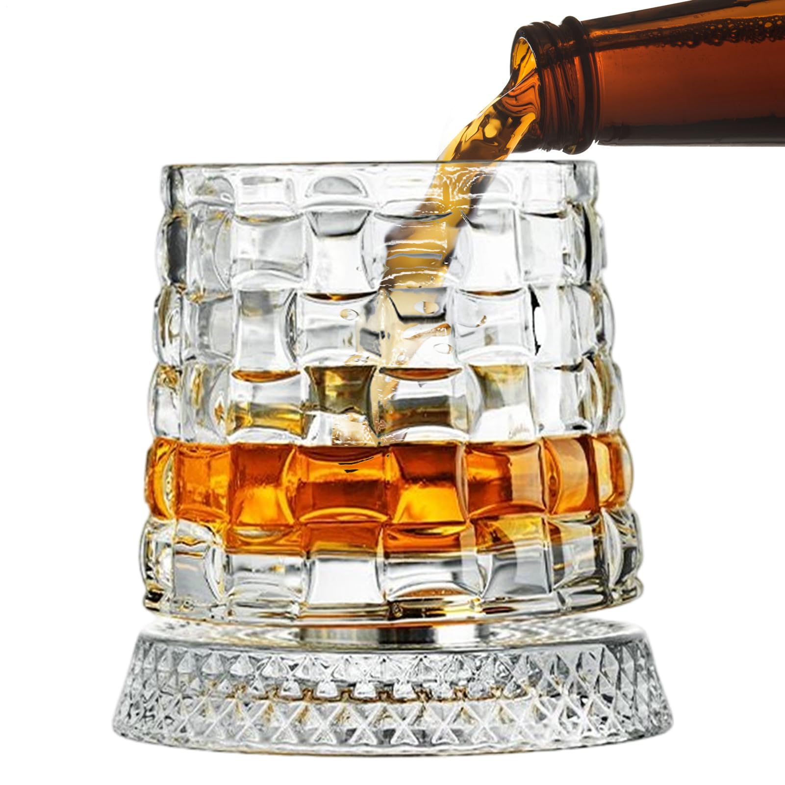 Bicchiere da whisky girevole a 360 gradi, bicchiere da cocktail girevole con base disaccoppiata stabile, bicchieri da whisky in rotante con funzione antistress, per rum, cocktail