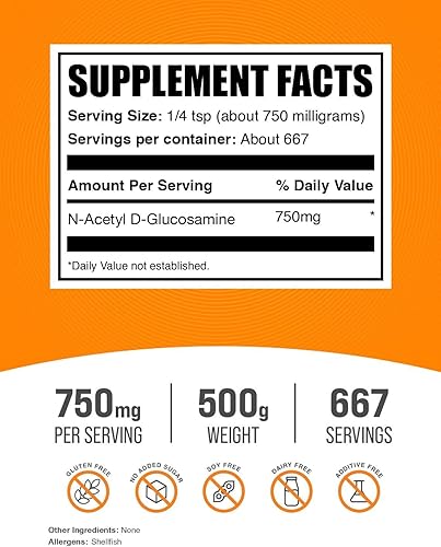 Miniatura 2 de BulkSupplements. com N-acetil D-glucosamina en polvo - NAG Powder - Suplementos de glucosamina, suplementos de apoyo para las articulaciones - 750