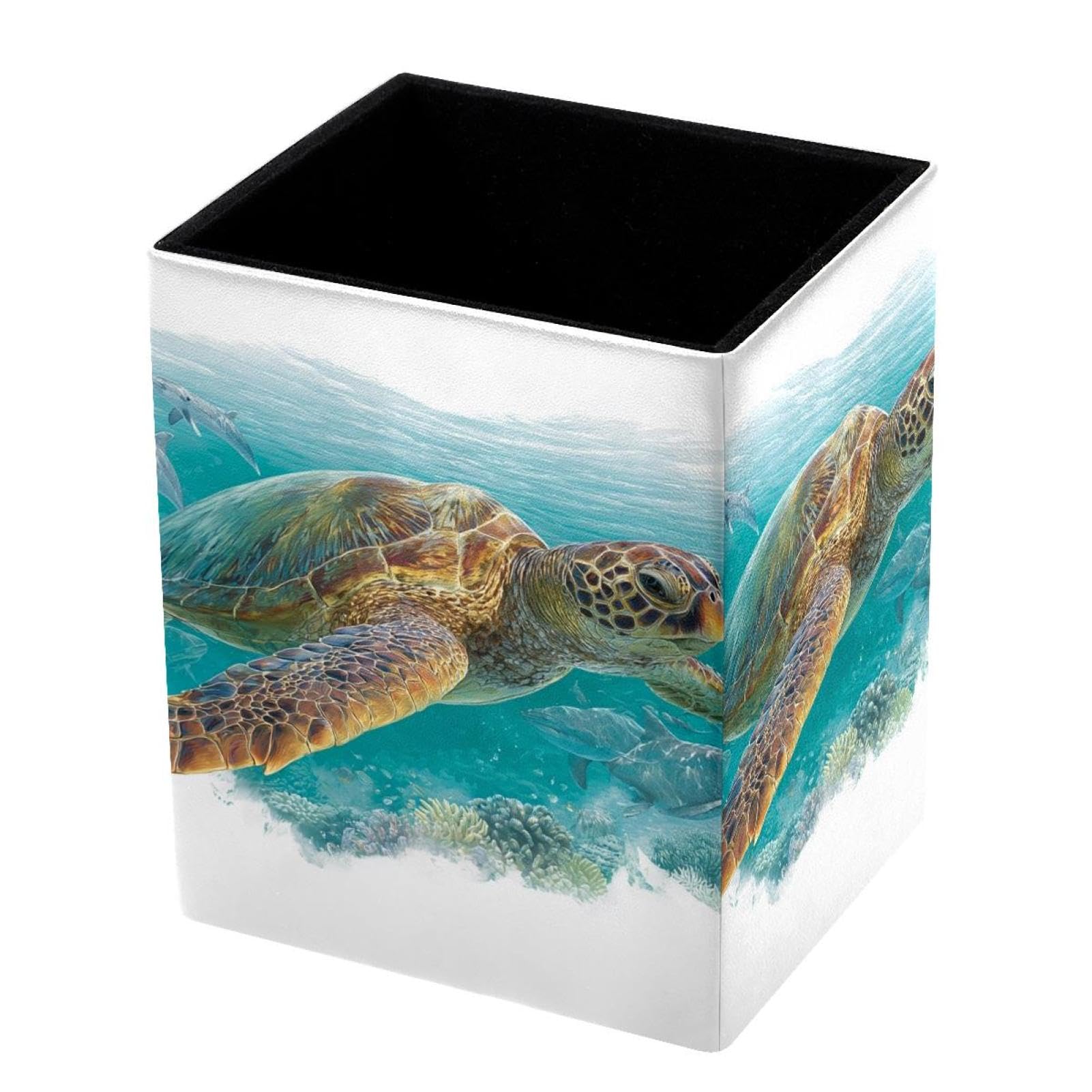 VAPOKF Pencil Holders for Desk, Sea Turtle Printed Pen Holders Pen Pot Makeup Brushes Storage Desktop Stationery Supplies Organiser for Home Office