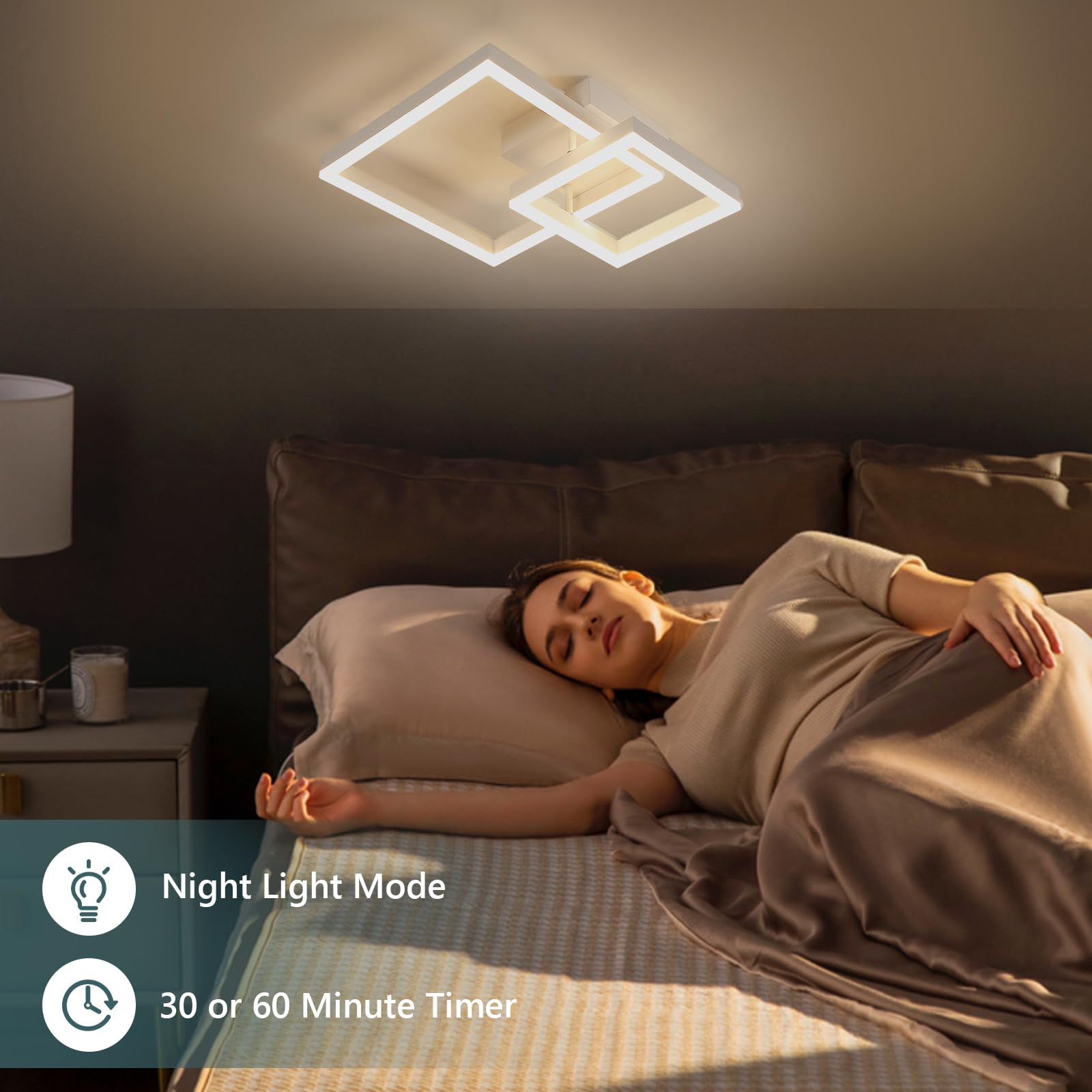 Plafoniera LED Soffitto Dimmerabile, 36W 4050LM Lampadario LED Soffitto con Telecomando 3000K-6500K, Moderna Plafoniera Quadrata per Camera da Letto Soggiorno Cucina Corridoio, Bianco, 52*42*12CM