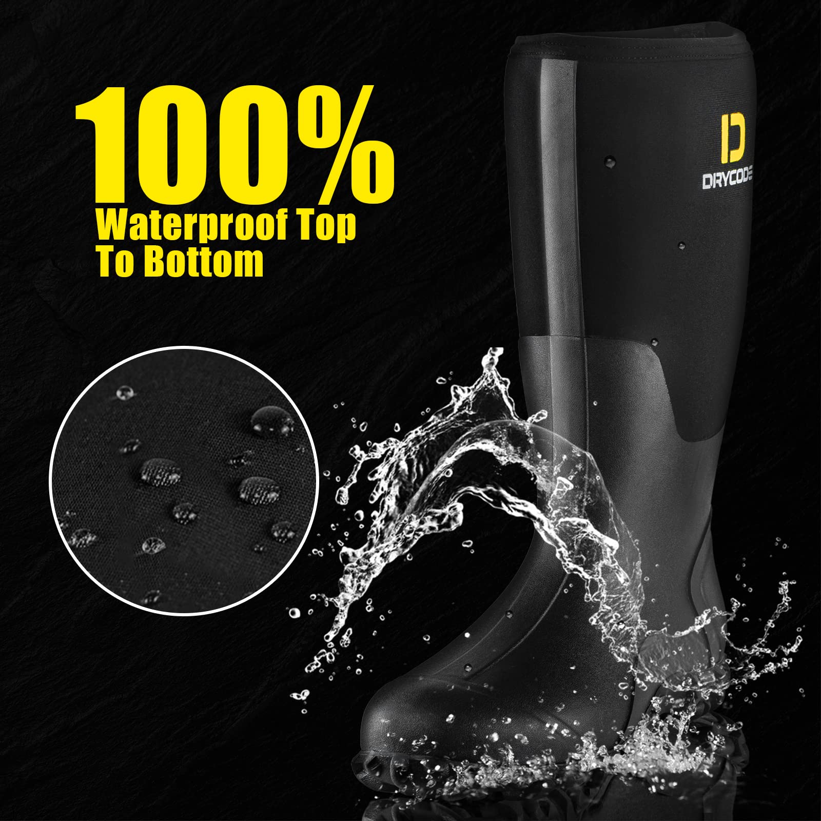 D DRYCODE Work Boots for Men with Steel Shank, Waterproof Rubber Boots