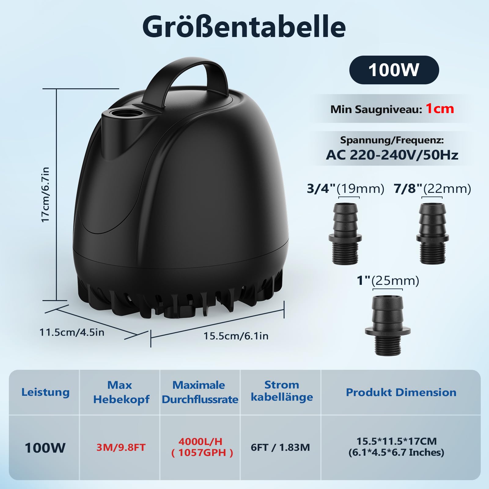hygger Pompe à Eau Submersible 100W 4000L/H Ultra Silencieuse Pomp Fontaine