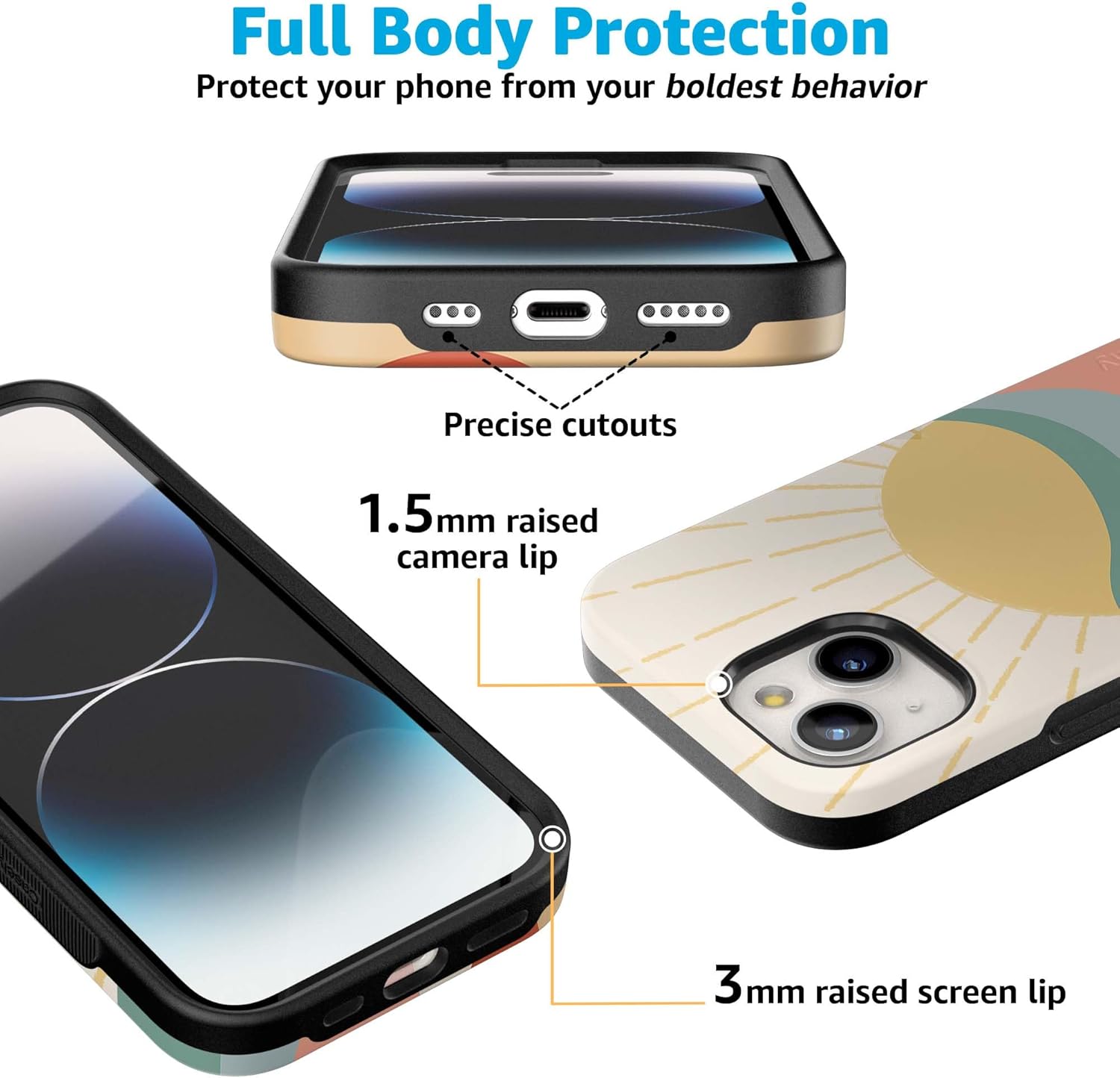 Casely iPhone 14 Case | Here Comes the Sun | Colorblock Sunset | Bold Protective Design | Compatible with MagSafe