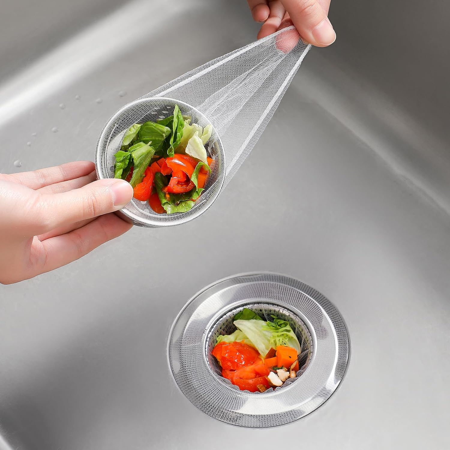 200 Pack Kitchen Sink Strainer Mesh Bag, Anti-Clogging Disposable Sink Drain Covers, Kitchen Essentials Sink Filter Nets, Fits Most Sink Strainers (4.0 x 4.0 Inch) product image