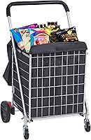 Vista 1 de VEVOR Carrito de compras plegable, capacidad de carga máxima de 200 libras, carrito de comestibles con ruedas giratorias y bolsa, cesta