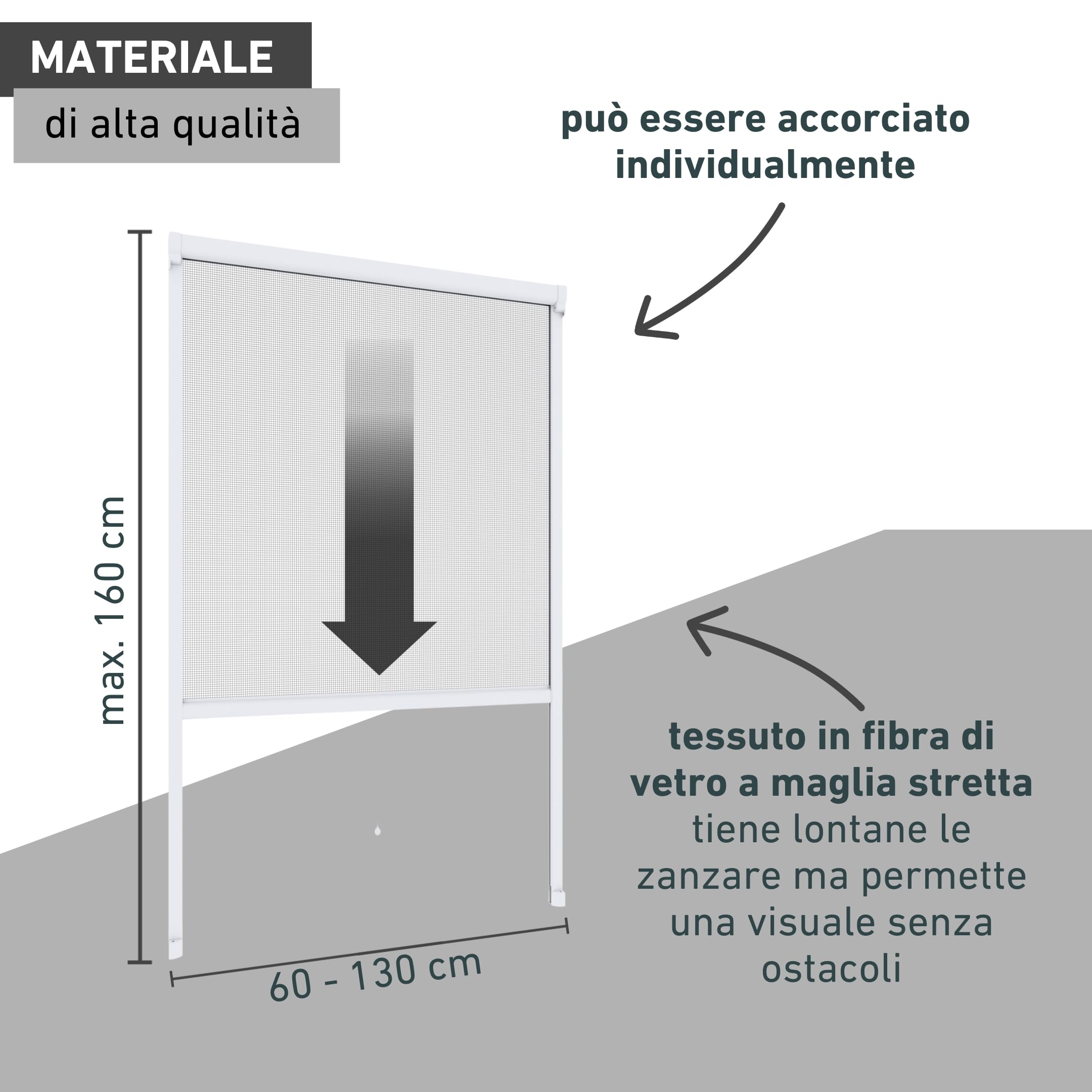 Windhager Tenda a Rullo zanzariera, zanzariera, Telaio in Alluminio per finestre, accorciabile singolarmente, 130 x 160 cm, Bianco, 038768