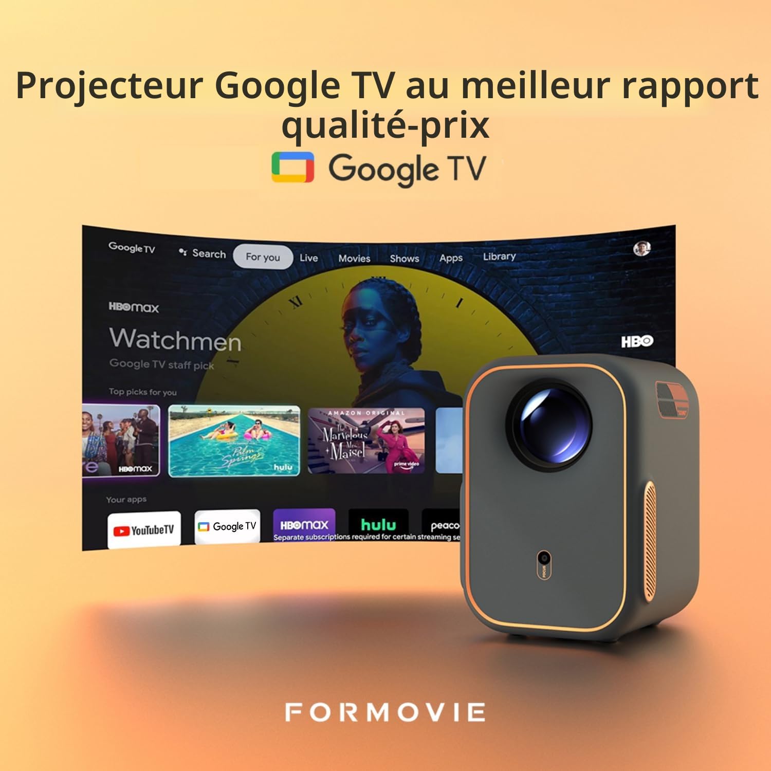 Formovie Xming Episode One Projecteur, Google TV Intégré, WiFi & Bluetooth, 1080P Natif, Dolby Audio, Portable Extérieur, Home Cinéma Chambre