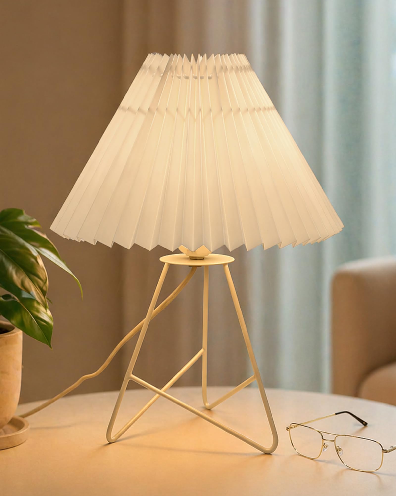 Homesake® Retro Down to the Wire Metal Table Lamp with Fabric Shade, Bedside Lamp Gift Housewarming Home Living Room, Pleated Shade (White)