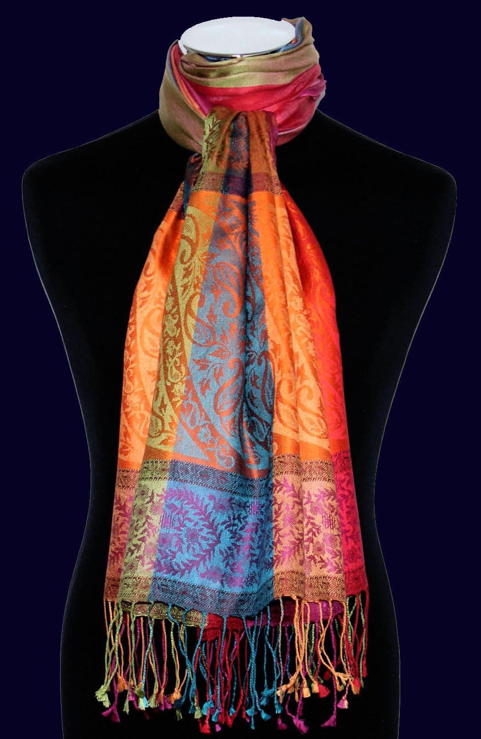 Lorenzo Cana Sciarpa pashmina da donna in tessuto jacquard 100% seta, 70 x 190 cm, sciarpa in seta Paisley, Multicolore