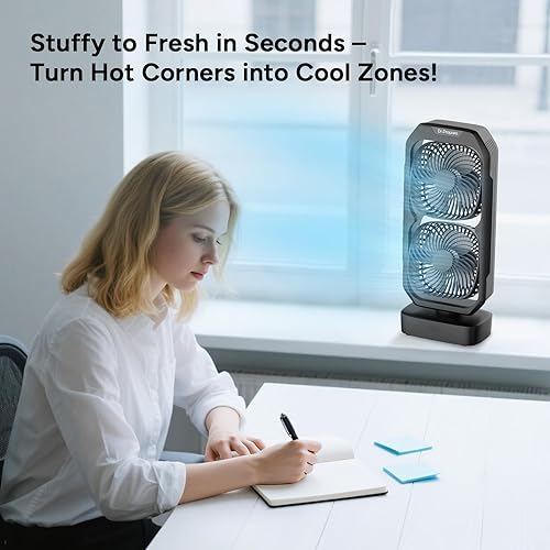 Miniatura 7 de DR.PREPARE Ventilador de torre oscilante pequeño con control remoto, ventilador de escritorio con batería recargable para dormitorio, inclinación de