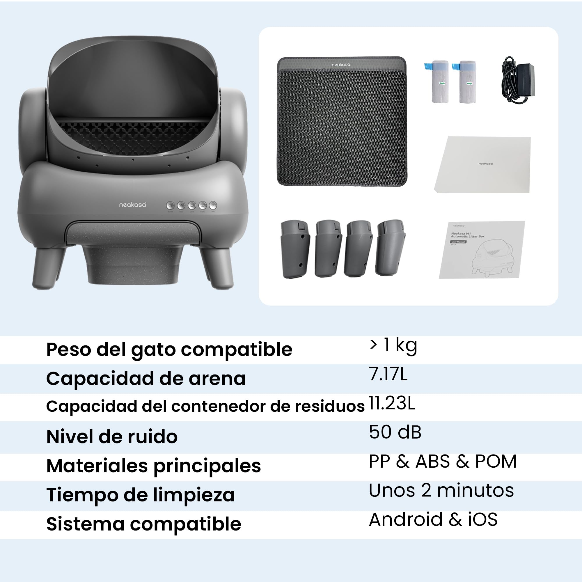 Neakasa M1 Arenero Gatos autolimpiable con diseño Abierto, Capacidad XXL, Control por App, Seguro, Limpieza rápida, sin olores e higiénico, Adecuado para hogares con Varios Gatos, Gris