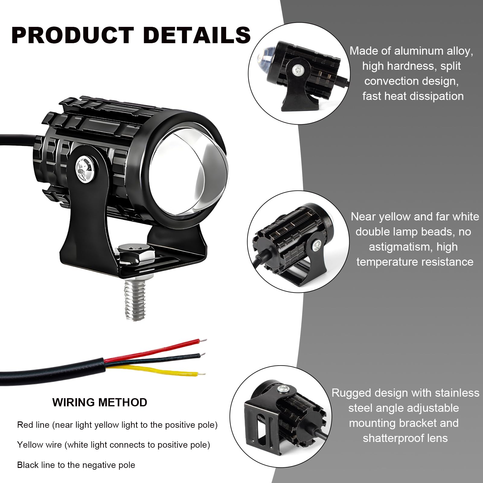 2PCS Motorcycle LED Driving Fog Lights, Super Bright White/Amber Motor Auxiliary LED Spotlights with 2 Switch, Waterproof Aux Motorcycle Headlight for Car Truck ATV Tractor