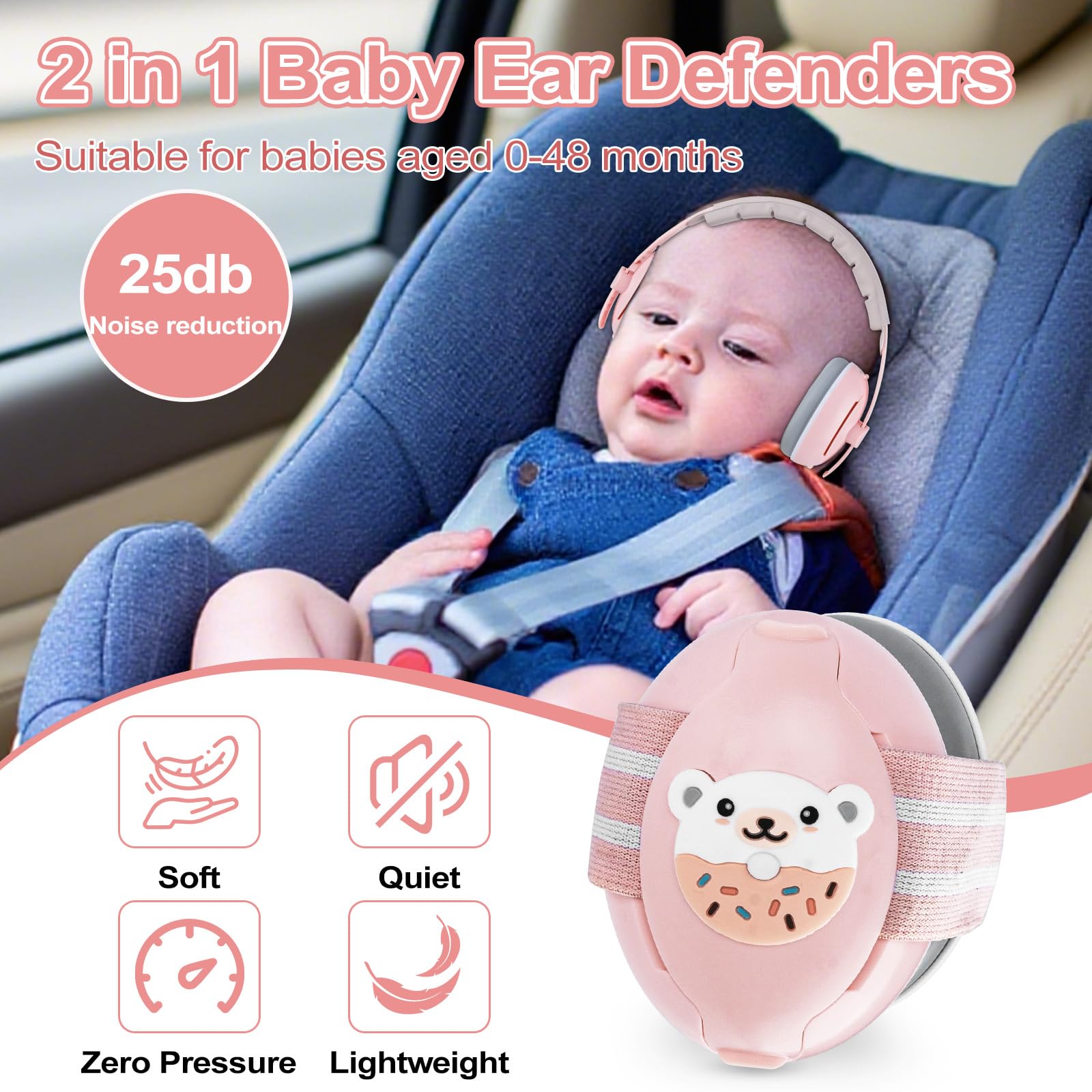 2 en 1 Casque Anti Bruit Bébé, Réglable Casque Bébé Anti Bruit, Protection Auditive pour les Bébés de 0 à 48 mois et les Enfants, Cache-oreilles Bébés pour le quotidien et les événements