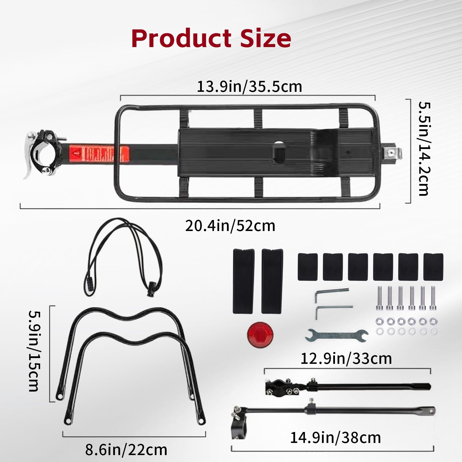 Portapacchi per Mountain Bike, Portapacchi Bici Alluminio Universale Regolabile, Capacità Portata Massima 50 kg, Carrier Rack con Riflettore 24–29 Pollici, Installazione Rapida