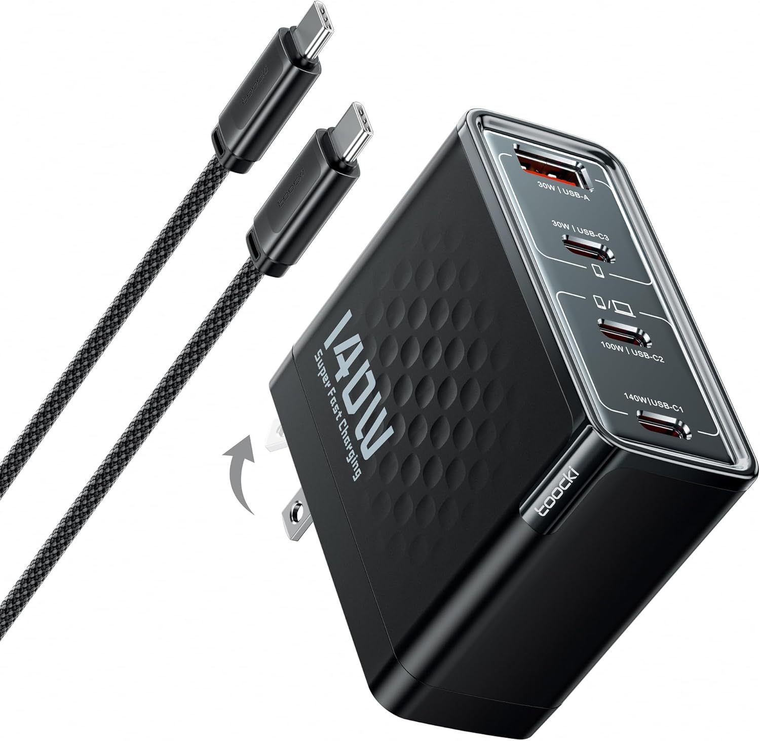 Toocki 140W USB C Charger Block, 4-Port GaN Fast Charging Foldable Compact Wall Charger for MacBook Pro/Air, iPhone 16 Pro Max, iPad Pro, Galaxy S24/Ultra, Steam Deck, Google Pixelbook