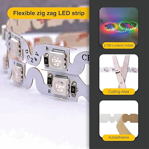 Miniatura 3 de Iluminación LED 12V 16.4 pies UL 5050 SMD Tira de luces LED Zig-Zag ajustable 660lm/m 6.2W/m 300 LEDs 60 LEDs/m IP33 No impermeable. Capaz de doblar