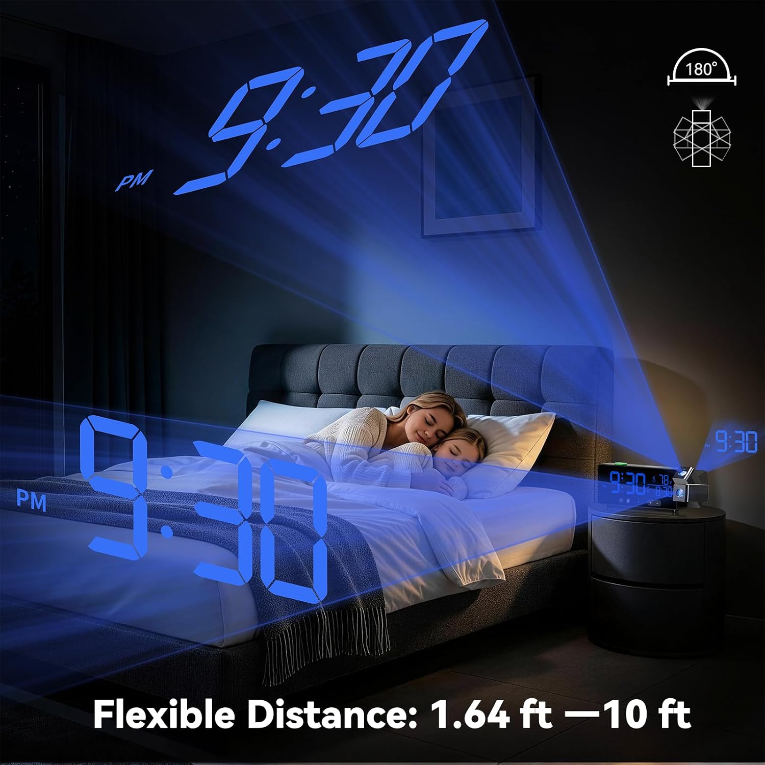 Projection Alarm Clock for Bedroom Ceiling with Auto Brightness Adjustment