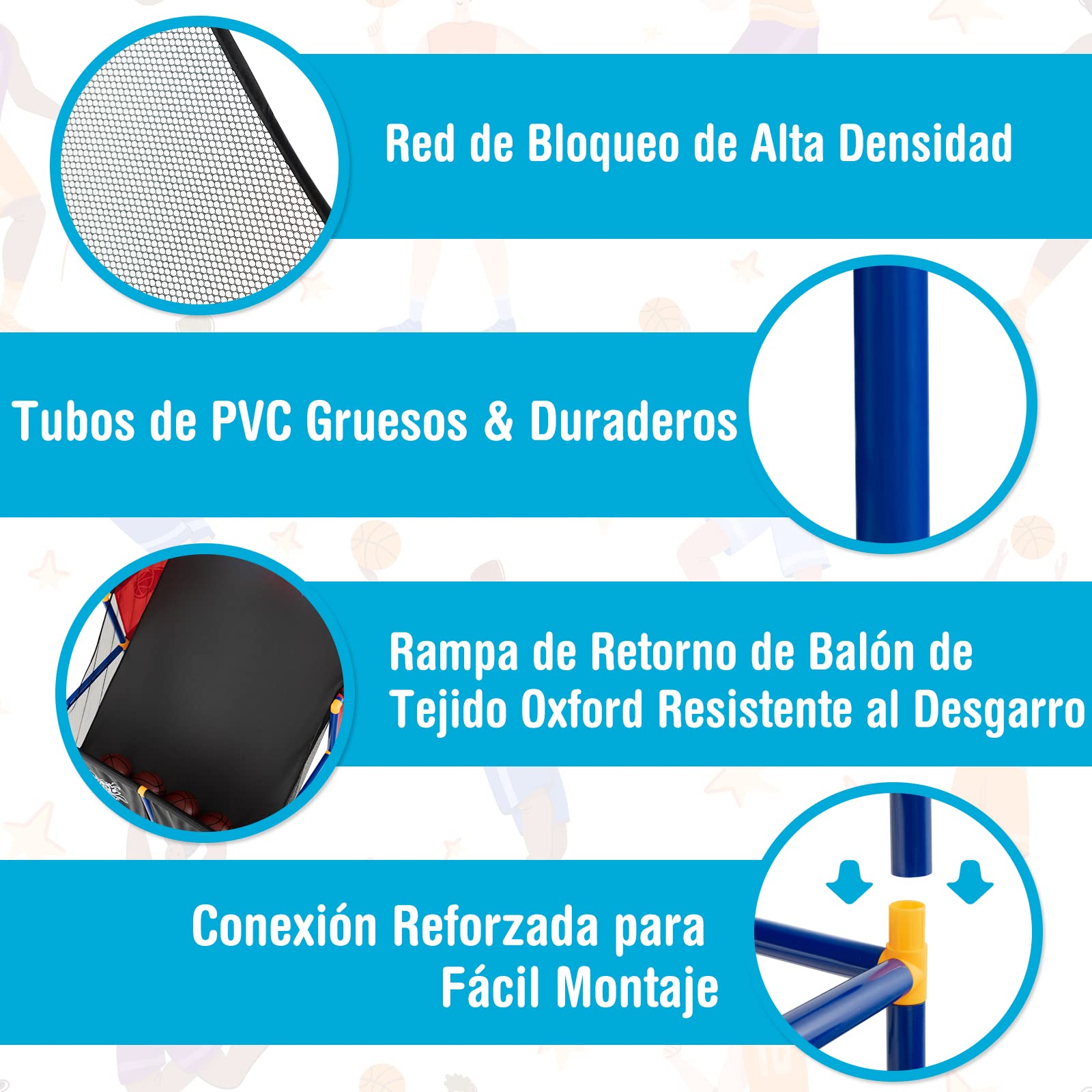 COSTWAY Mini Canasta Baloncesto Habitacion, Juego de Baloncesto de Doble Tiro, 4 Balones, Bomba de Inflado para Interiores y Exteriores, Regalo de Cumpleaños para Niños, Fácil Montaje