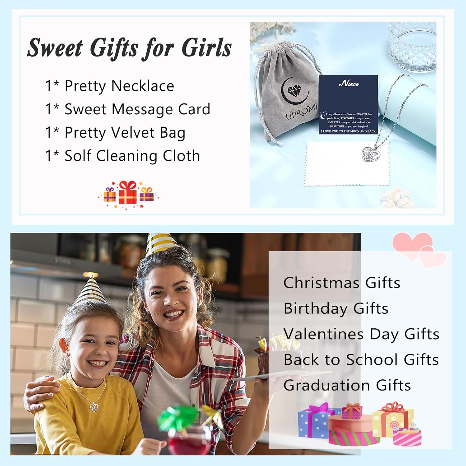 UPROMI To My Granddaughter/Daughter/Niece Gifts Necklace, Valentines Christmas Birthday Gifts, I Love You to The Moon and Back - Image 6