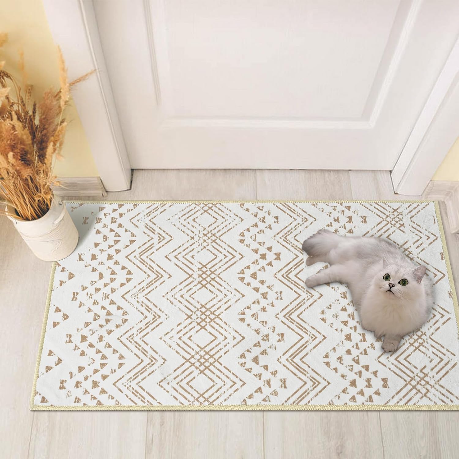 Snoffic Washable 2x3 Area Rugs, Boho Rugs Neutral Farmhouse Rugs for Entryway Bathroom, Non-Slip Indoor and Outdoor Door Mat Ultra-Thin, Small Oriental Throw Carpet for Bedroom Entry,Beige