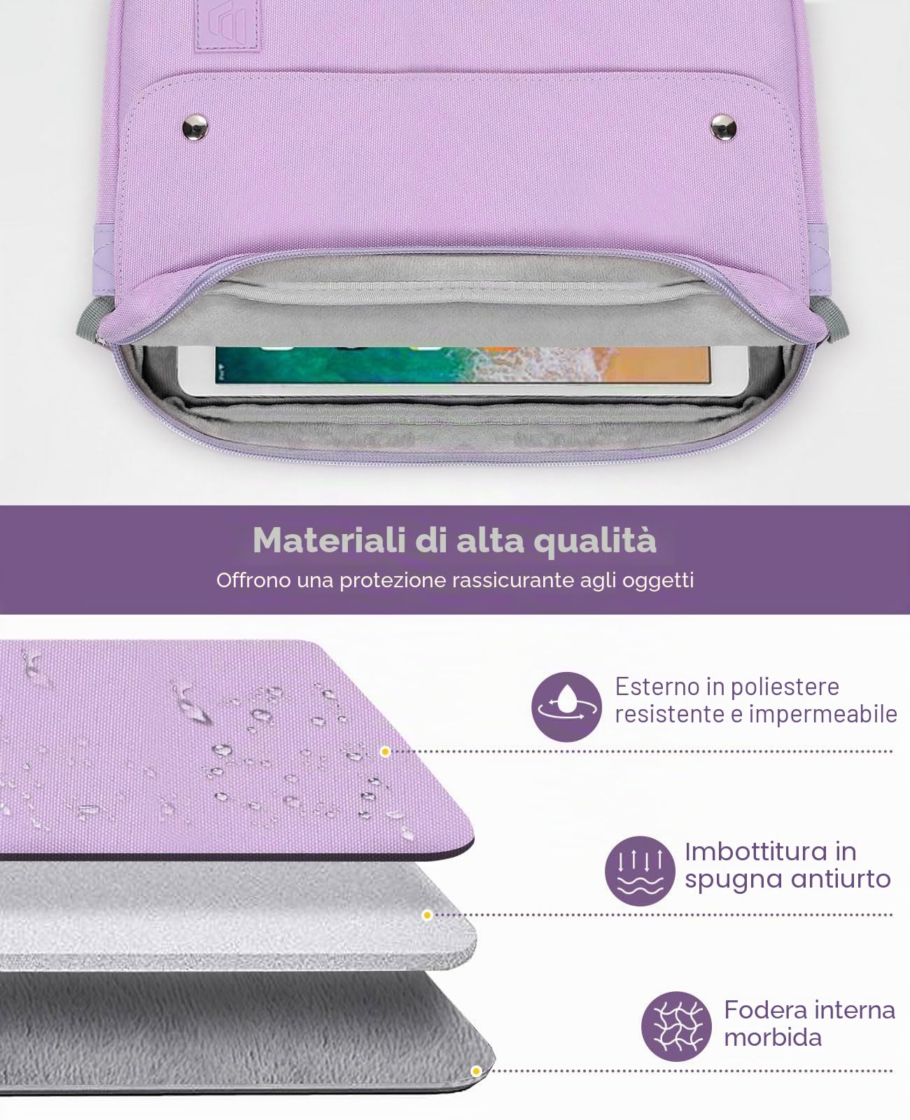 Dadanism 9-11 Pollici Tablet Custodia Borsa a Tracolla per iPad (A16) 11", iPad Air 11" M4/M3, iPad Pro 11" M5/M4, iPad 10a Gen 10,9", iPad 9/8/7a Gen 10,2", Galaxy Tab A11+ 11", Tab M11 11", Viola
