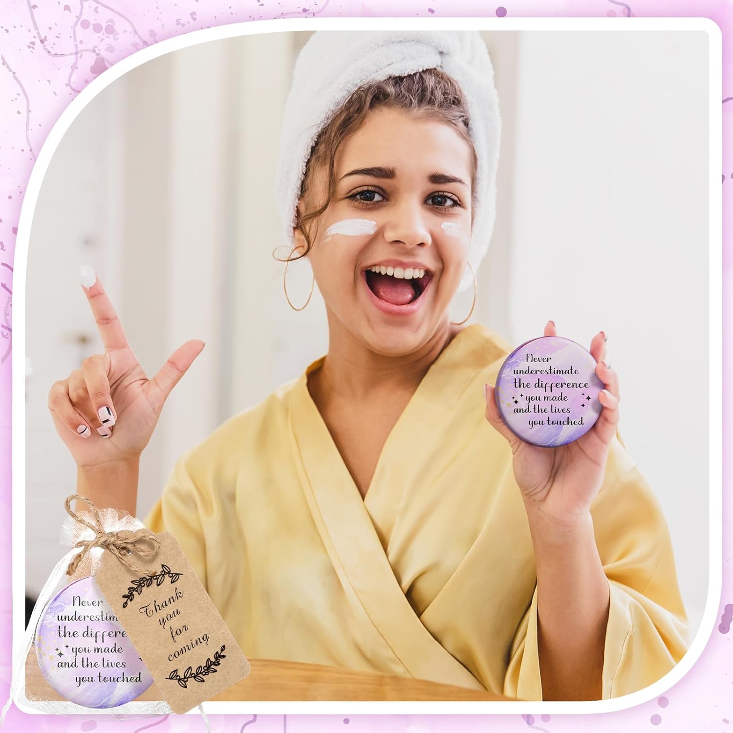 50 Sets 2.76" Inspirational Compact Mirrors Bulk Mother's Day Appreciation Gift Small Pocket Purse Mirror Souvenir Bag for Women Graduation Quinceanera Wedding Ot Month Employee Gift(Pink and Purple)