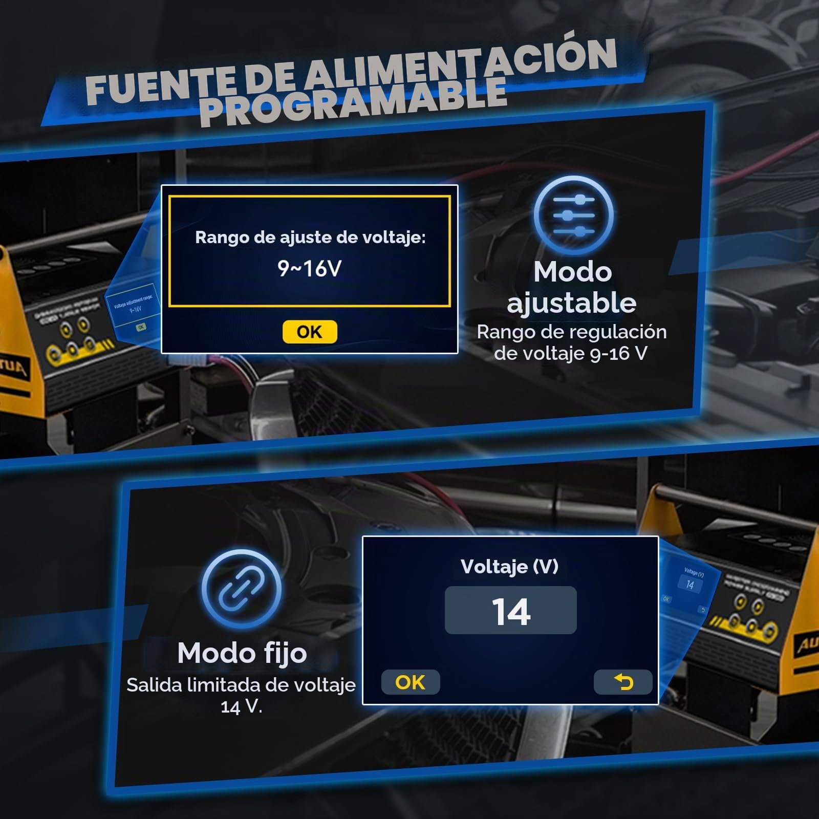 AUTOOL Cargador de Baterías para Automóviles Fuente de Alimentación Programable (EM385)