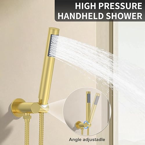 Miniatura 10 de Sistema de ducha montado en el techo de 12 pulgadas con cabezal de ducha de lluvia, cabezal de mano y válvula de ducha, kit de molduras de níquel