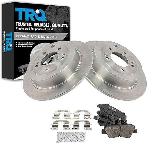 TRQ Juego de rotor de freno de disco delantero y pastillas de freno de cerámica compatible con Kia Sportage 2017  Hyundai Tucson 2016-2018