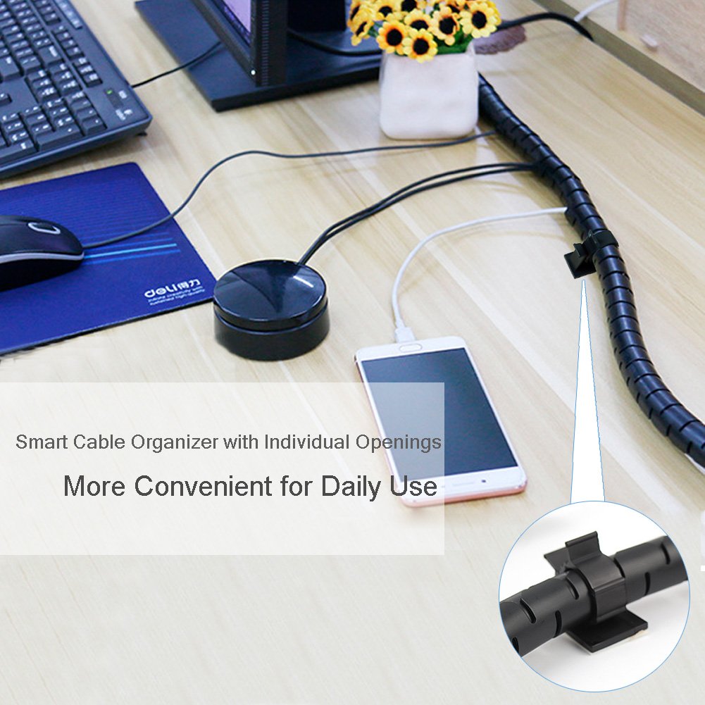 Organizador de Cables para Ordenadores, TV, Escritorio, Cable EZ, Flexible, Ampliable, para el hogar y la Oficina, con Herramienta de Clip