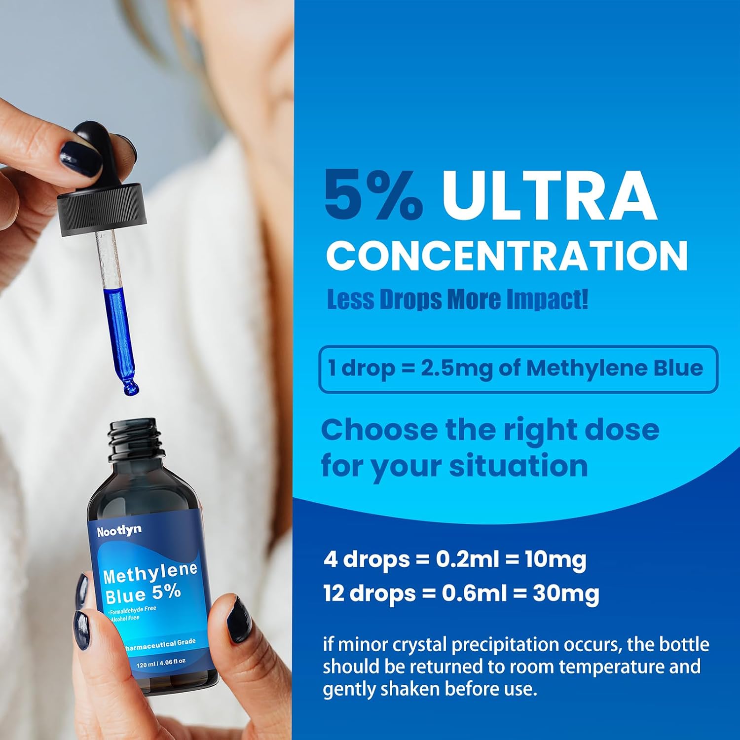 Methylene Blue Drops 5%, 99.99% Purity USP Pharmaceutical Grade Solution for Humans, No Formaldehyde & No Alcohol, 4.06 OZ FL image 3