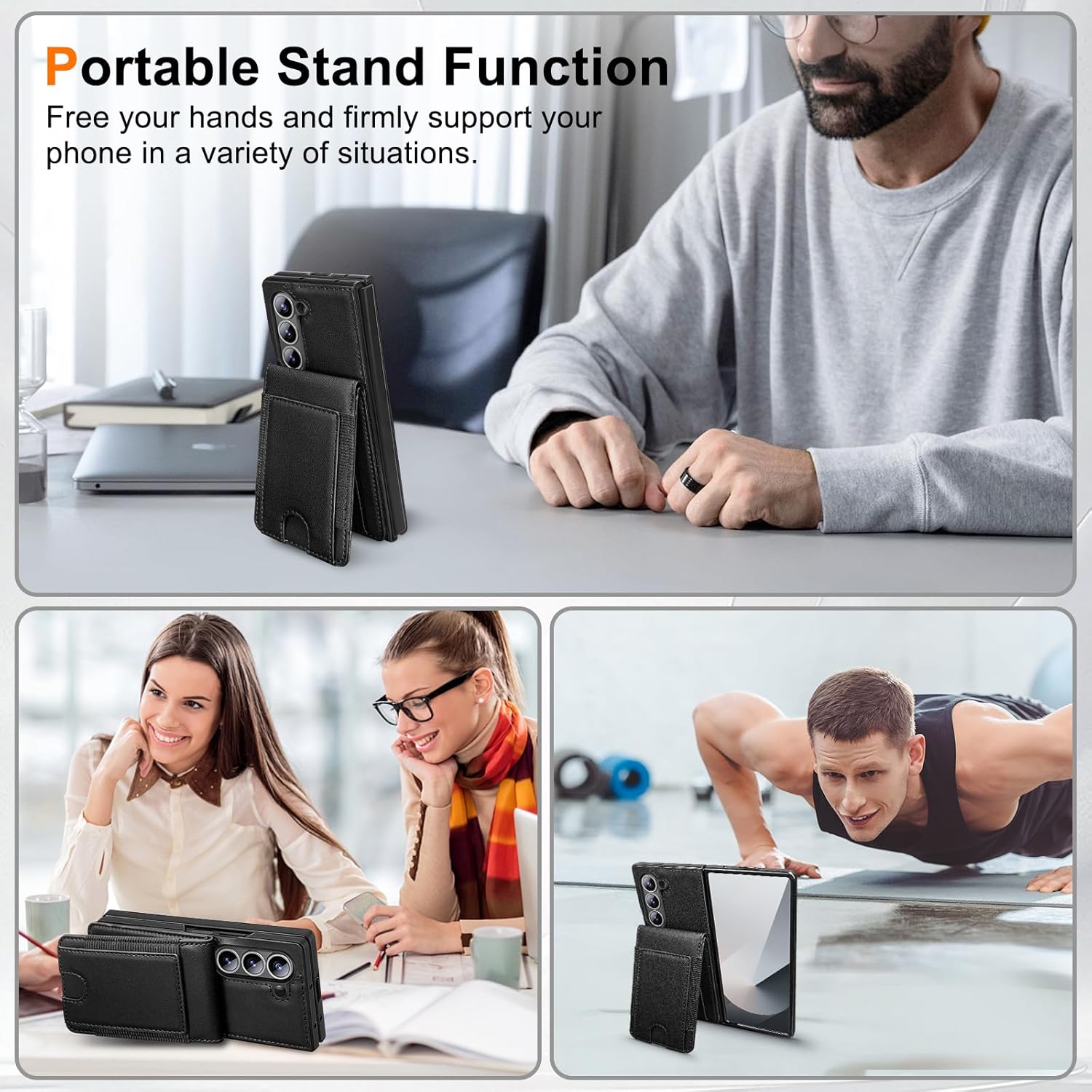 for Samsung Galaxy Z Fold 7 Case Wallet-Style with 3 Card Slots Built in Glass Screen Protector Retro Leather Cover Business Fashion for Men Women- Black