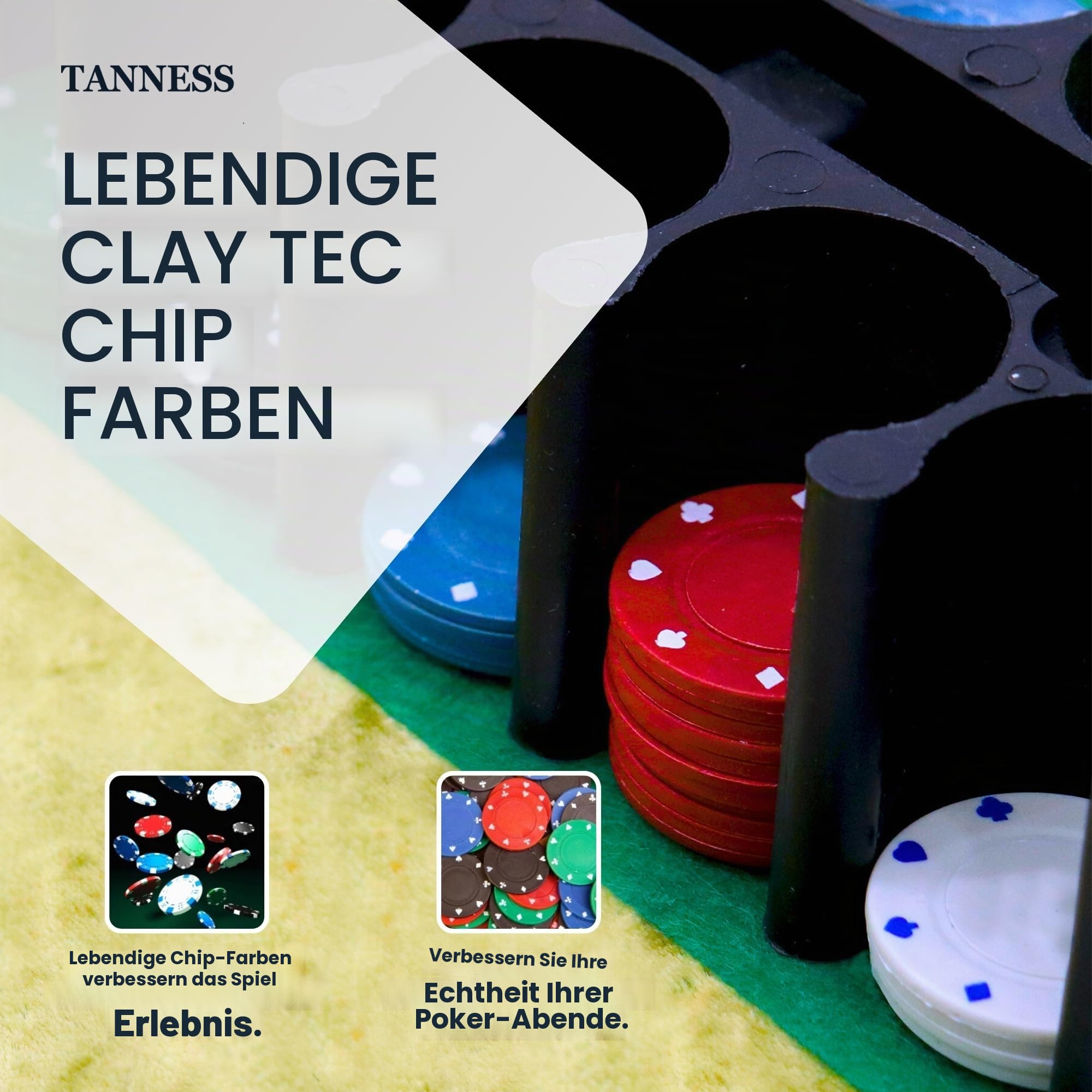 Tanness Pokerset 200 Stück Pokerkoffer mit Pokerchips, Poker Karten & Spielmatte | Casino Poker Set für Texas Hold’em & Blackjack | Poker Chips Set im Metallkoffer | Komplettes Poker Spielset