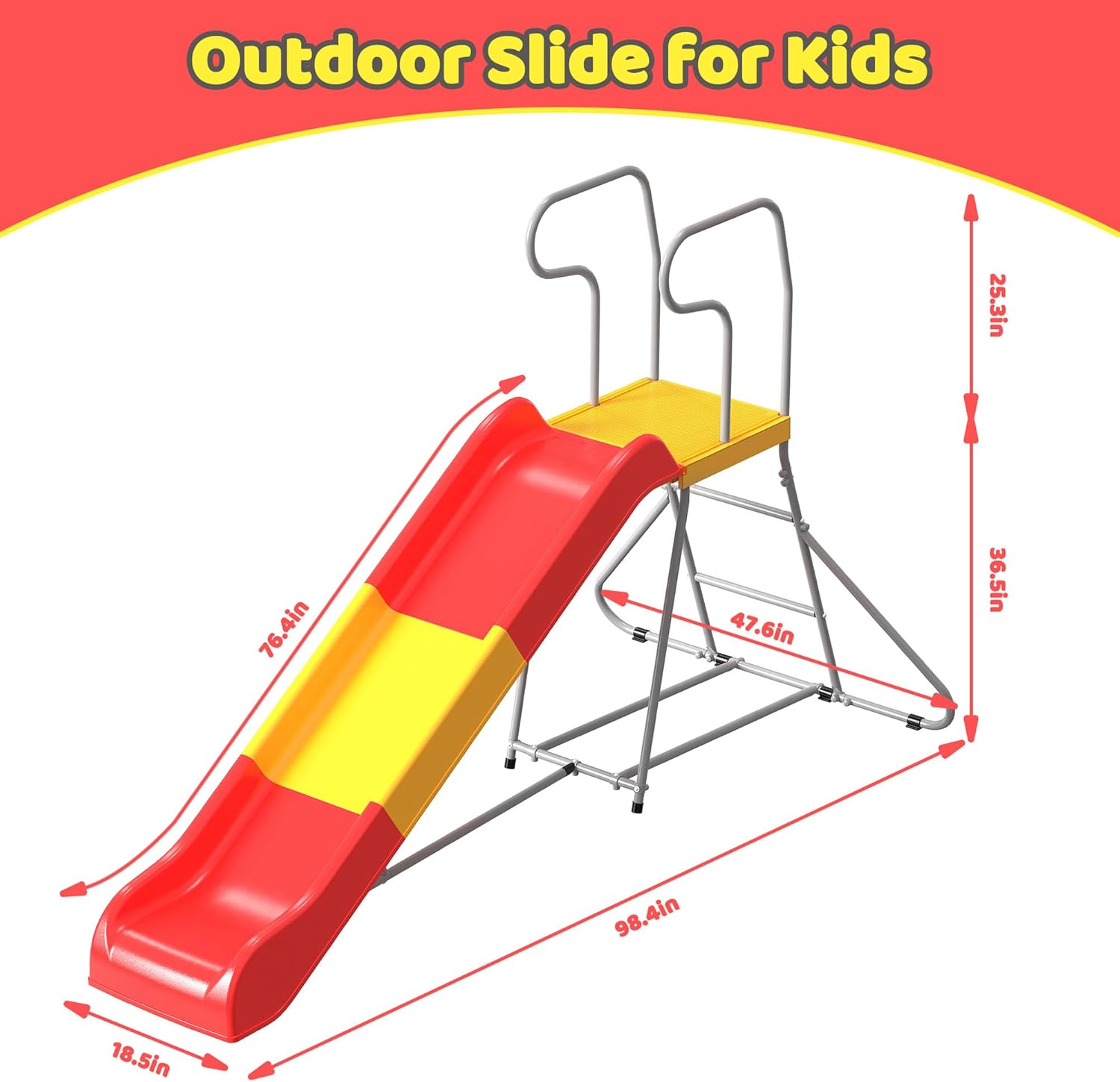 2 in 1 Kid Slide, Freestanding Outdoor Slide for Kids Ages 3-8, 6.4 FT Plastic Slide for Backyard Garden Patio, Gift to Boys and Girls, Metal Frame, Easy Assembly (Red)