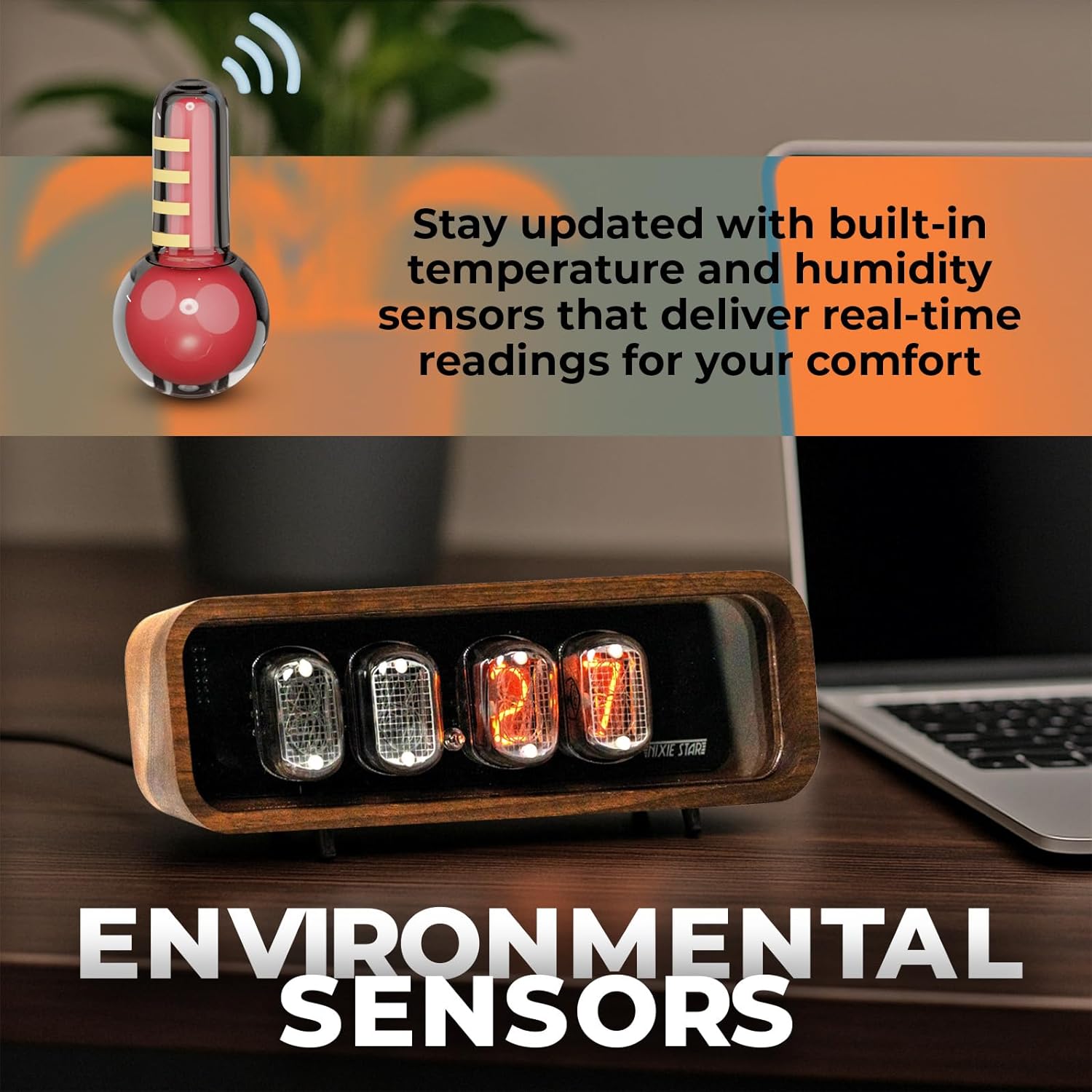 Real Handmade Nixie Tube Clock with Easy Replaceable IN-12 Nixie Tubes, Motion Temperature Humidity Sensors, Visual Effects, RGB LED Backlight, Alarm Clock, Idea (Walnut) (Walnut)